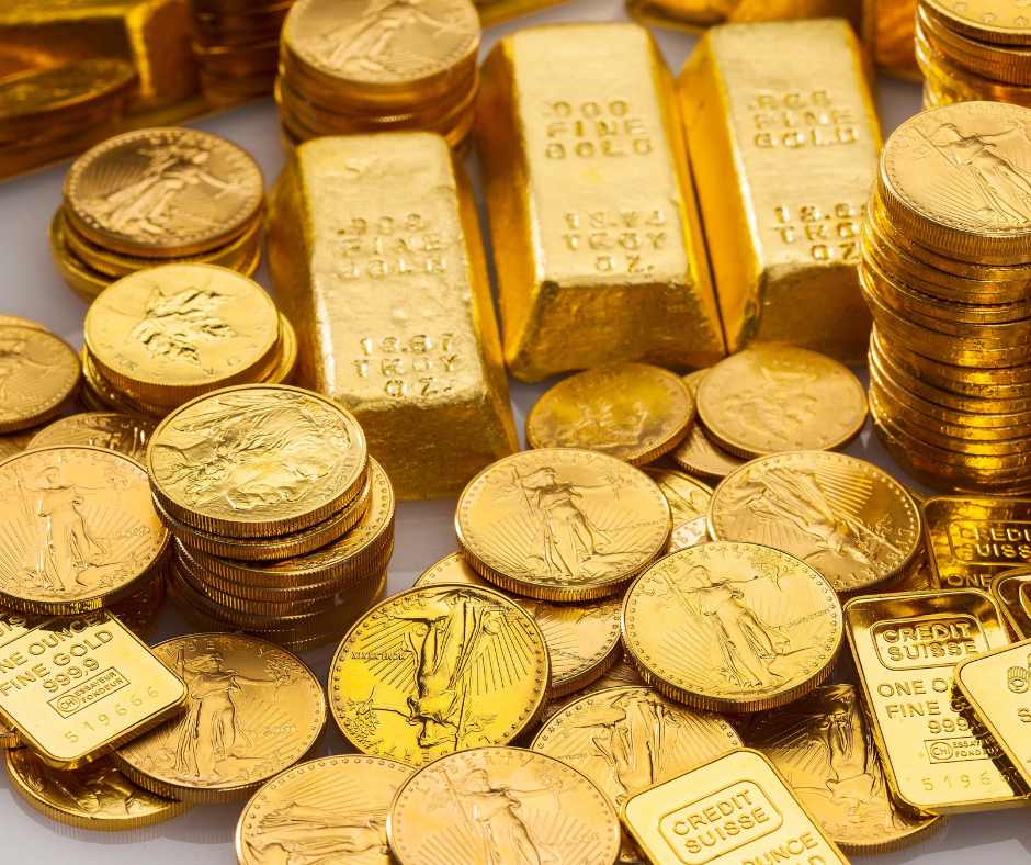 Gold bars and coins